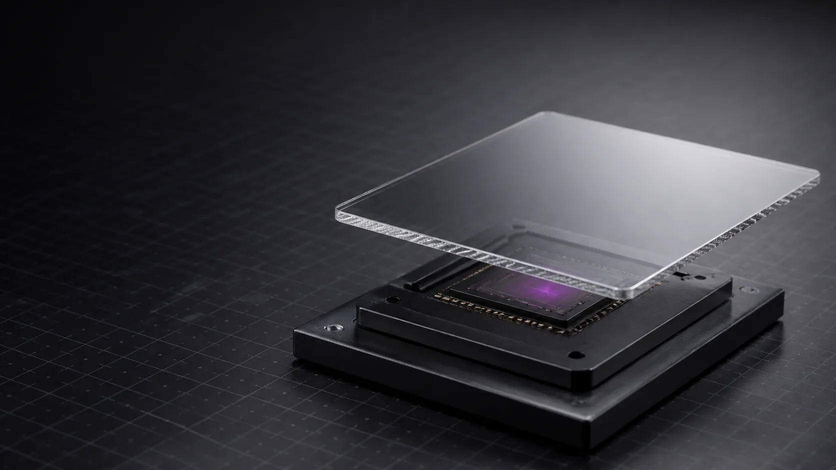 Concept illustration of a diamond heat-spreader plate above an electronic package